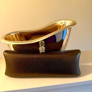 Brown small evening clutch or shoulder chain . Round crystal ball closure.